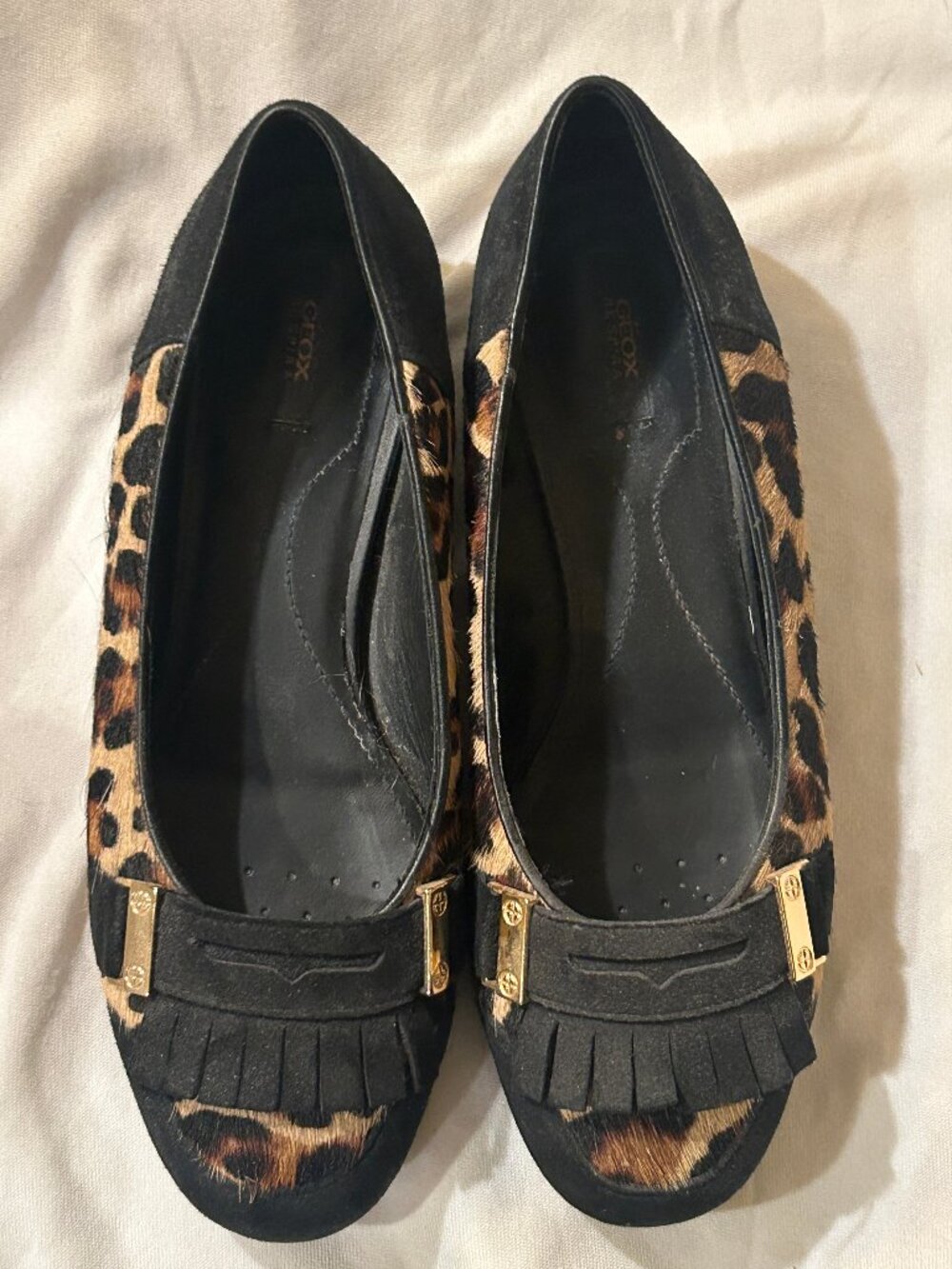 Geox Respira Wistrey leopard-print and black suede kiltie/loafer flats Size 6
